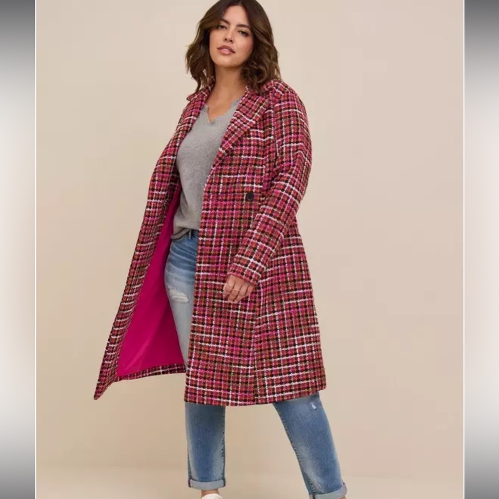 Torrid Plaid Boucle Trench Coat